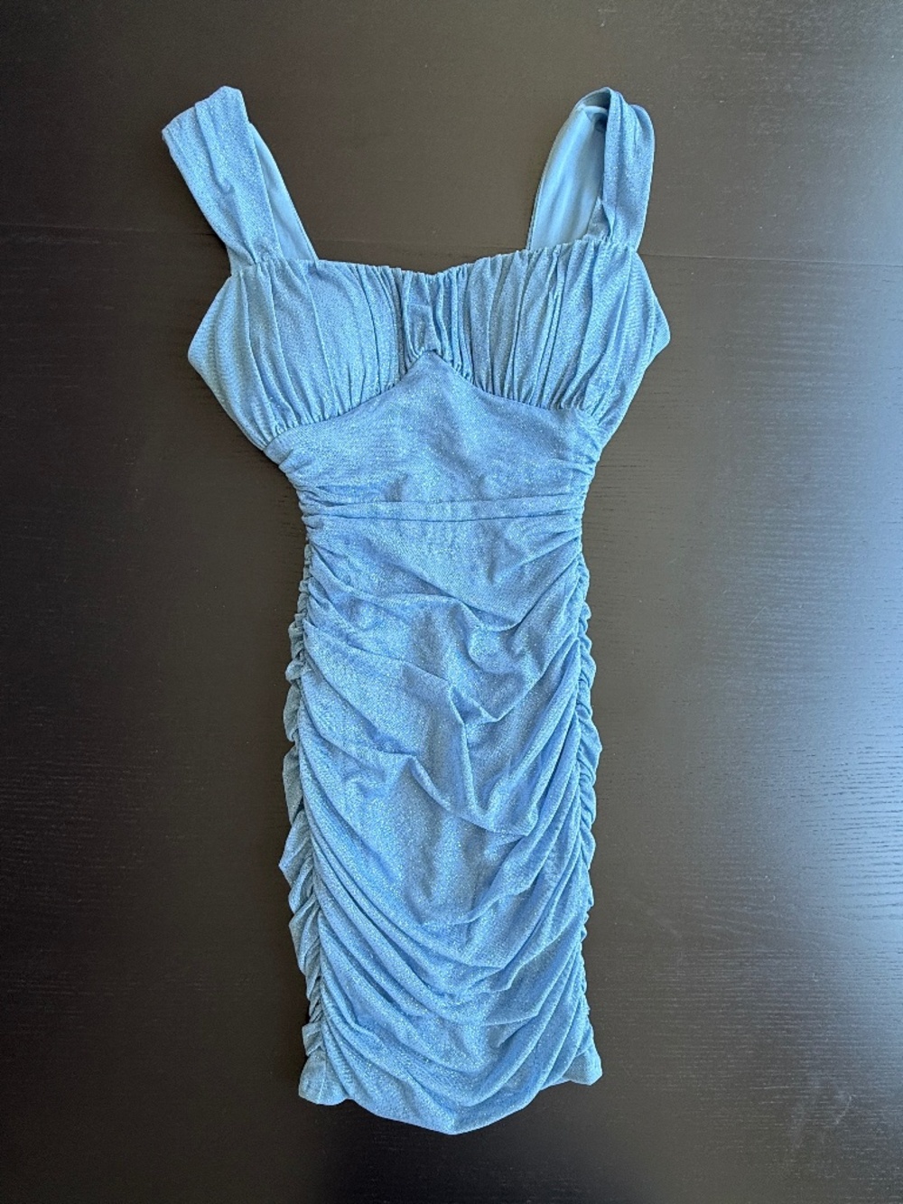 City Studio Blue Glitter Ruched Bodycon Cocktail Dress Juniors 1/2 Mini Party